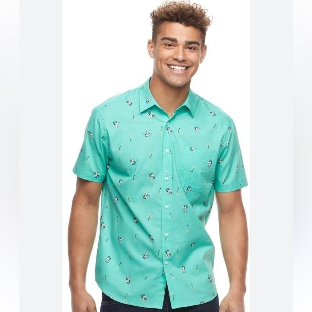 Peanuts Mint Green Casual Button Down Shirt - Picture 1 of 5